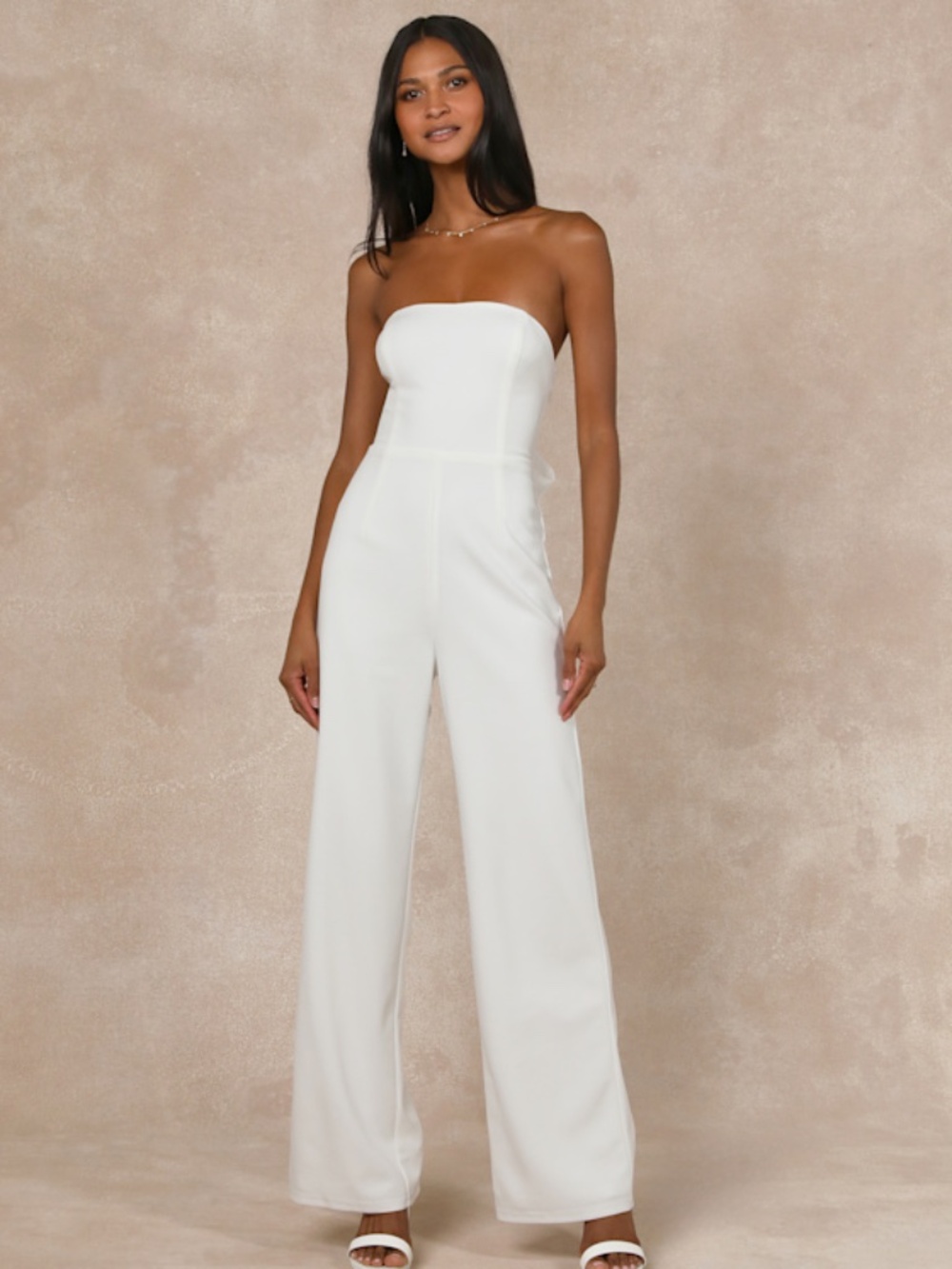 Lulus Marvelous Glow White Strapless Pearl Tie-back Jumpsuit - Size XS